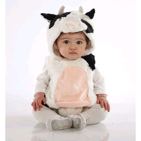 Pottery Barn Kids Baby 0-6 Months Cow Costume Black White Photos Birthday - Picture 1 of 9